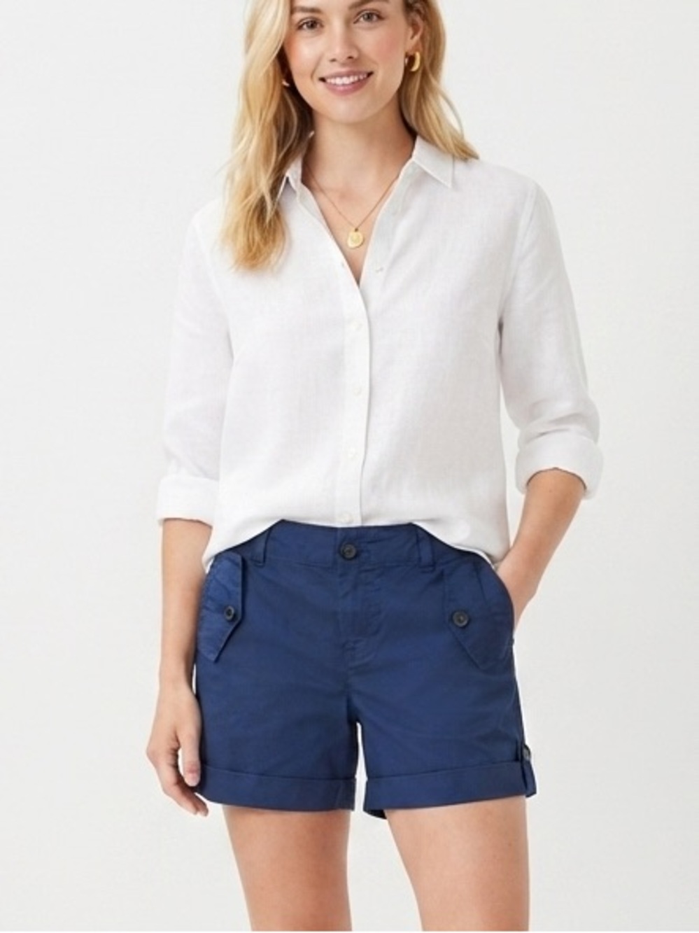 LAUREN Ralph Lauren Navy Blue 100% Cotton Roll Tab Shorts 6P